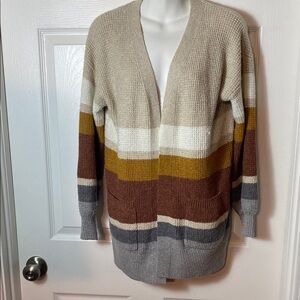 Pink Republic Multicolor Striped Cardigan Open Front Knit Cozy Size Medium